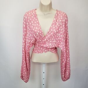 Anthropologie crop wrap pink long sleeve top NEW